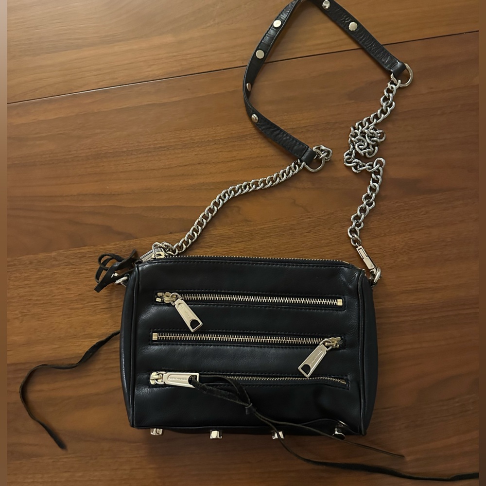 Rebecca Minkoff black leather crossbody bag with gold hardware